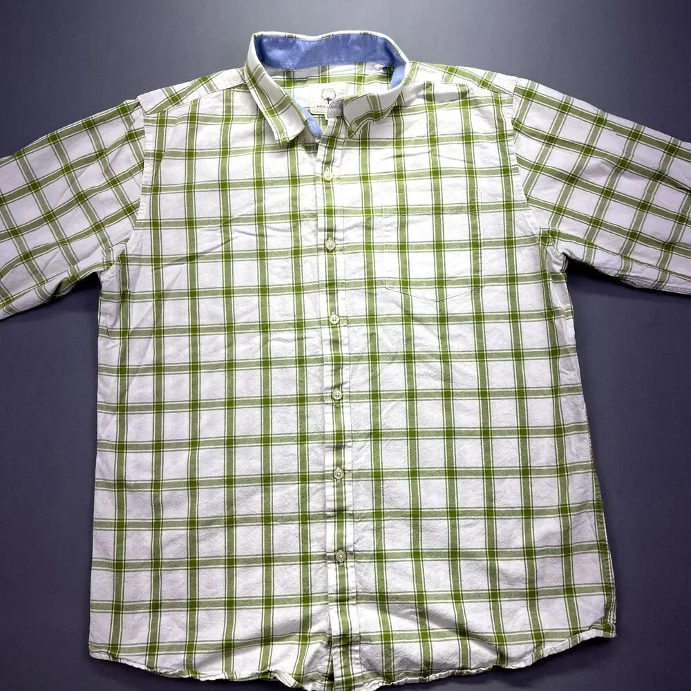 Mocotono Men's Long Sleeve‎ Green Plaid Button Up Size L Casual